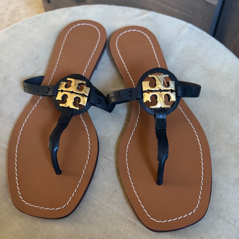 Tory Burch Black and Brown Miller Sandals